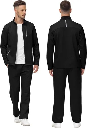 Miniatura 4 de MoFiz Conjunto deportivo para hombre, manga larga, casual, con cremallera completa, para correr, deportivo, 2 piezas