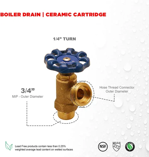 Miniatura 2 de Midline Valve S3534 1/4 Turn Válvula de drenaje de caldera MIP entrada x 3/4 in. MHT Outlet, latón, sin plomo, 3/4 3/4