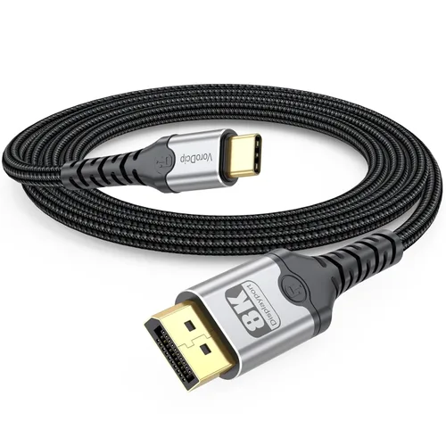 Cable USB C a DisplayPort 1.4 de 6.6 pies, Thunderbolt 3/4/5 a puerto de pantalla DP 8K @60Hz 4K @120Hz 2K a 180Hz 1080P @360Hz Cable unidireccional