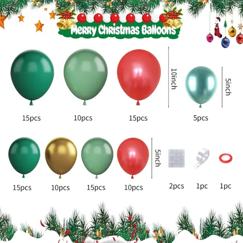 Miniatura 2 de Kit de Guirnalda de Globos de Navidad, 108 Piezas Globos Retro Verde Oscuro Rojo Oro Arco con Globos 4D, Globos de Caramelo en Forma de Bastón