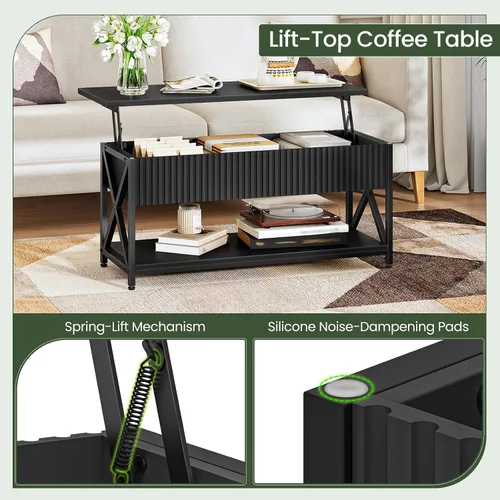 Miniatura 6 de CHOEZON Mesa auxiliar elevable de 39.4 pulgadas, mesa de centro acanalada con compartimento oculto y estante de almacenamiento, mesa elevadora