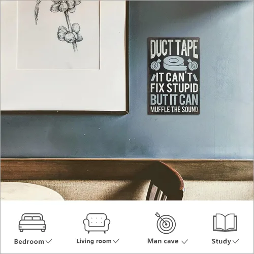 Miniatura 5 de Putuo Decor Letrero de Metal Divertido y Sarcástico, Decoración de Bar Cueva de Hombre, Cinta Adhesiva No Puede Arreglar la Estupidez Pero Puede