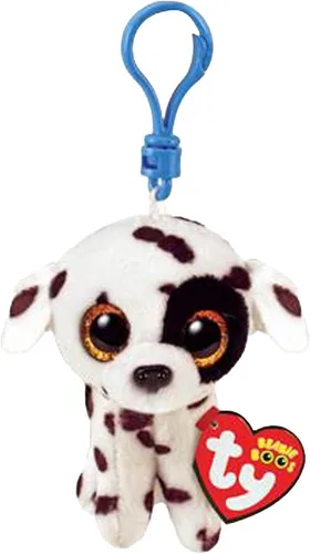 Ty - Llavero de felpa - Clips Beanie Boos - Perro dálmata - Lutero - Blanco y Negro - Con Ojos Brillantes Dorados - El Peluche con Grandes Ojos