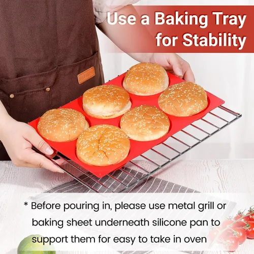 Miniatura 2 de CAKETIME Molde para Magdalenas Jumbo, Moldes de Huevo de Silicona para Sándwiches de Desayuno 4 Pulgadas de Gran Tamaño para Horno, Magdalenas Rojo