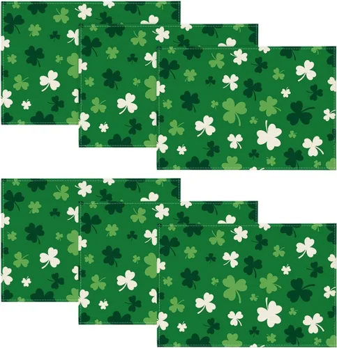 Miniatura 9 de Artoid Mode Juego de 4 manteles individuales del día de San Patricio con trébol beige de 12 x 18 pulgadas para decoración de fiestas, cocina, comedor