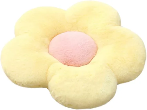 Miniatura 9 de Almohada de flor linda de felpa, cojín de suelo, cojín de ocio, cojín de automóvil, decoración de habitación (23.6 in, marrón/blanco)