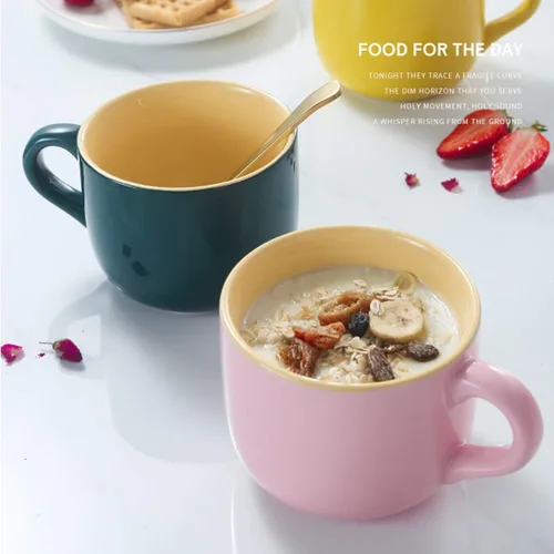 Miniatura 2 de TeenFighter Taza grande de porcelana de avena - 23 onzas (680mL) Taza de café ancha, taza para el desayuno y tazón de sopa, apta para microondas