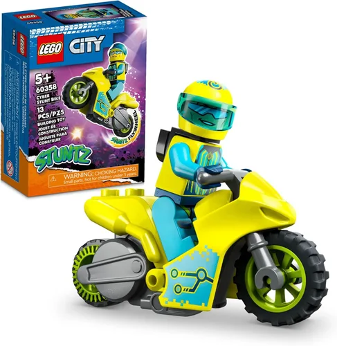 LEGO City Stuntz Cyber Stunt Bike 60358, juguete de motocicleta con volante para realizar saltos y trucos, juguetes de acción para niños y niñas a