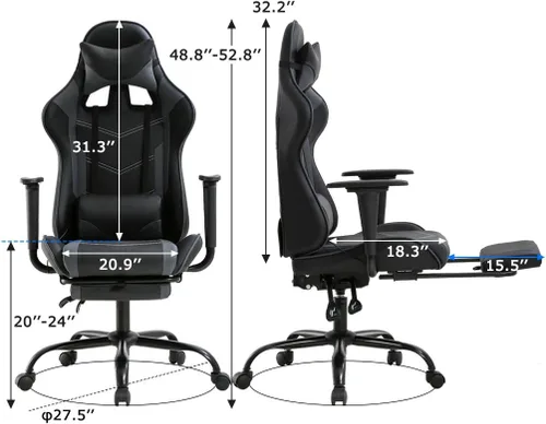 Miniatura 3 de Silla ergonómica para juegos para adultos, silla de escritorio ajustable con respaldo alto y soporte lumbar y reposapiés, silla de oficina de cuero