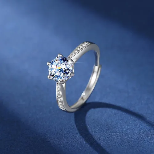 Miniatura 2 de Anillo de plata de ley hecho a mano con moissanita con caja envuelta para regalo para mujer, esposa, novia, regalo para compromiso, cumpleaños, San