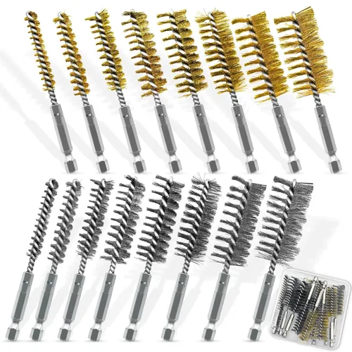 Juego de 16 cepillos de acero inoxidable 304 y latón para taladro de alambre de acero inoxidable 304, vástago hexagonal de 1/4 pulgadas para Varios