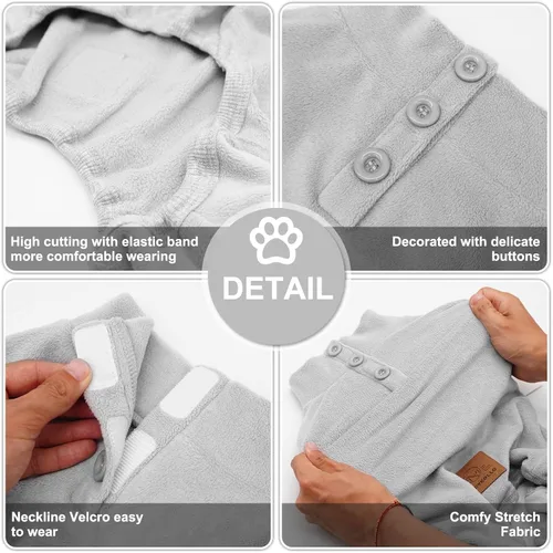 Miniatura 9 de cyeollo Pijama de forro polar para perro, abrigo térmico para perro, overol elástico, pijamas cálidas para mascotas para perros pequeños, color gris