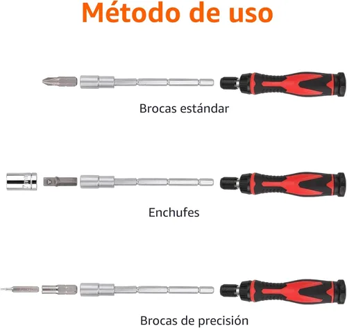 Miniatura 3 de Amazon Basics Juego de llaves de trinquete magnéticas y destornilladores de precisión electrónica, 73 unidades (paquete de 1), negro/rojo/plateado