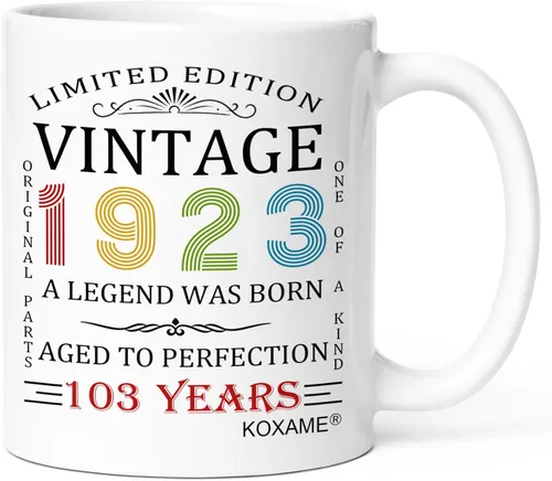 Miniatura 57 de Regalos de cumpleaños número 100 para hombres, taza de café vintage de 1926 de 11 onzas para mujeres, regalo de broma para hombre de 100 años