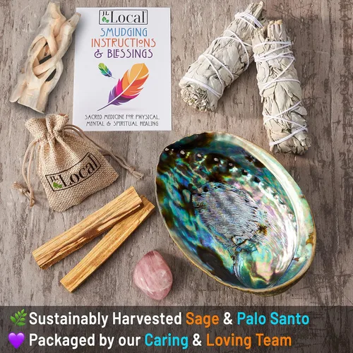 Miniatura 5 de JL Local Perfect Unity Kit de Sahumado - 2 Varitas de Sahumado de Salvia Blanca + 2 Palos de Palo Santo + Cuenco de Concha de Abulón + Cristal