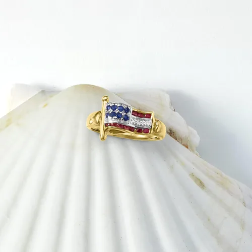 Miniatura 6 de Ross-Simons 020 ct tw Ruby and 10 ct tw Sapphire American Flag Ring With Diamond Accents in 18kt Gold Over Sterling