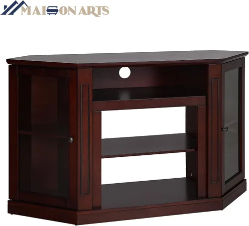 Miniatura 7 de MAISON ARTS Moderno soporte de TV de esquina con centro de entretenimiento de almacenamiento con 2 puertas, mesa de consola multimedia para sala