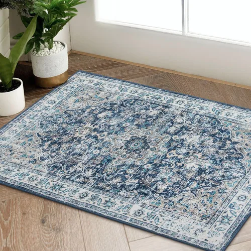Miniatura 3 de Beeiva Alfombra vintage de interior para entrada, alfombra de pelo bajo lavable de 2 x 3 pies con parte trasera antideslizante, tapete pequeño