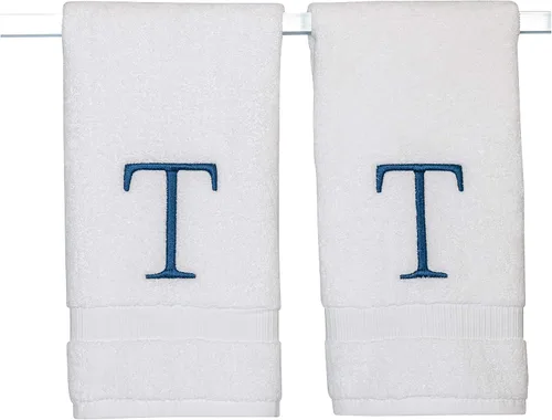 Miniatura 142 de Toalla de mano con inicial beige para baño, toalla bordada decorativa de calidad de hotel de lujo con monograma para tocador, spa, certificado