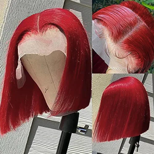 Miniatura 40 de Pelucas de cabello humano lacio marrón rojizo de 8 pulgadas, #33 13x4 HD, transparente, color marrón rojizo, peluca frontal de encaje frontal