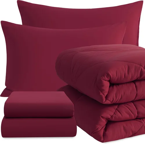 Miniatura 29 de NTBAY Juego de edredón Twin con sábanas, juego de ropa de cama Twin suave y transpirable de 5 piezas, cama Twin en una bolsa, juego de edredón Gris