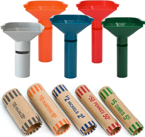 L LIKED - 30 envoltorios preformados surtidos para monedas y 5 tubos clasificadores de monedas, codificados por colores, fáciles de cargar