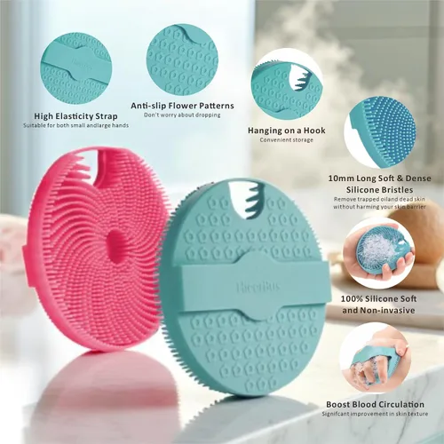 Miniatura 5 de Limpiador facial de silicona suave, limpiador corporal para limpieza profunda, exfoliación, 2 cepillos corporales de silicona para mujeres
