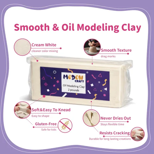 Miniatura 3 de Arcilla de modelado a base de aceite con plastilina MODOH, no se endurece, reutilizable, no tóxica, sin hornear, profesional, base de aceite libre
