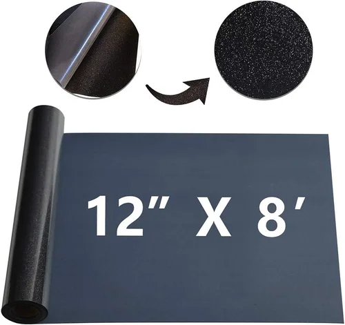 Miniatura 2 de RENLITONG Rollos de vinilo de transferencia de calor negro con purpurina, vinilo HTV de 12 pulgadas x 8 pies para camisas, vinilo para planchar