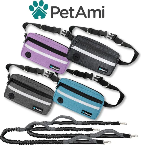 Miniatura 7 de PetAmi - Correa de perro manos libres para correr y caminar, con cinturón con cremallera y dispensador de bolsas para excrementos, asas acolchadas