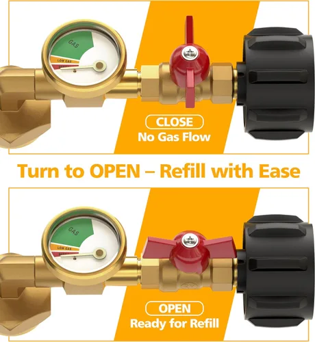 Miniatura 6 de HICOOI Adaptador de recarga de propano para tanques de 1 libra, con manómetro y válvula, codo de latón resistente de 90°, conector QCC1/Type1