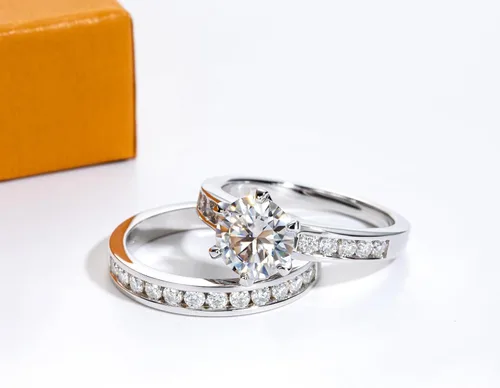Miniatura 8 de Anillos de eternidad de moissanita, anillos de boda, color D, claridad VVS1, redondo, corte brillante, plata de ley 925, 56 piedras, anillos