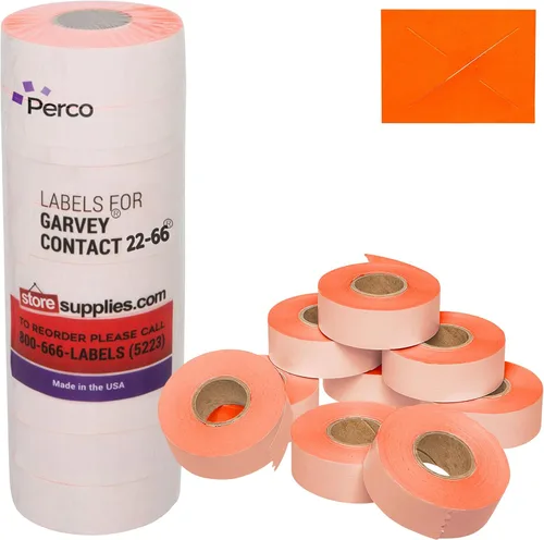 Perco Etiquetas de marcado de precios rojas fluorescentes – 9,000 etiquetas en blanco para Garvey 22-66/22-77/22-88 Pistola de precios de dos líneas