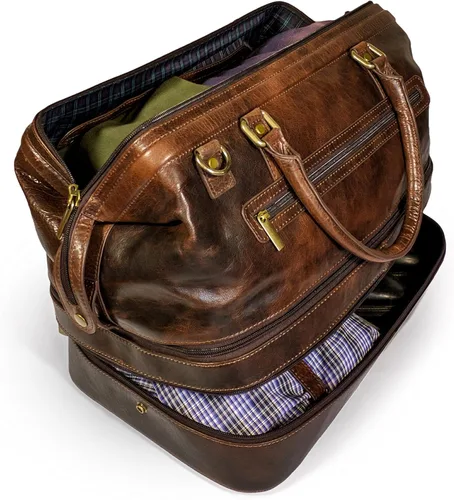 Miniatura 5 de Bolsa de viaje de cuero con compartimento para zapatos, Marrón