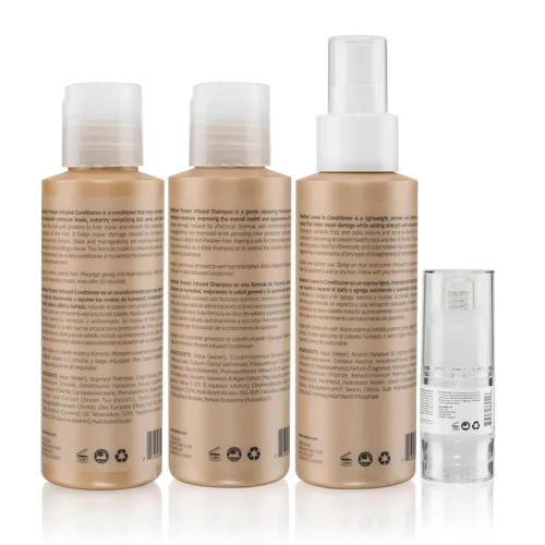 Miniatura 6 de MOEHAIR Kit de viaje (champú proteico, acondicionador, acondicionador sin enjuague y suero para el cabello), sin sulfatos ni parabenos Adecuado
