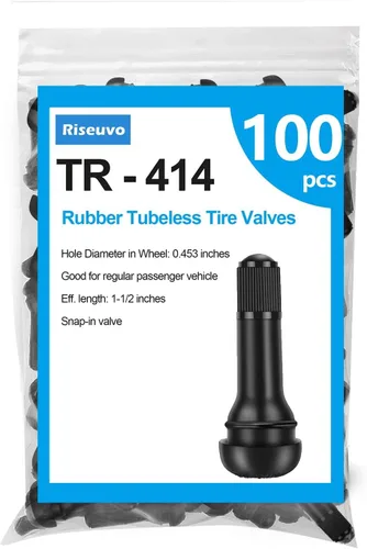 Miniatura 9 de Riseuvo 100 piezas TR412 - Vástagos de válvula de neumático a presión de goma – Sin cámara de 0.453 pulgadas, agujero de llanta apto