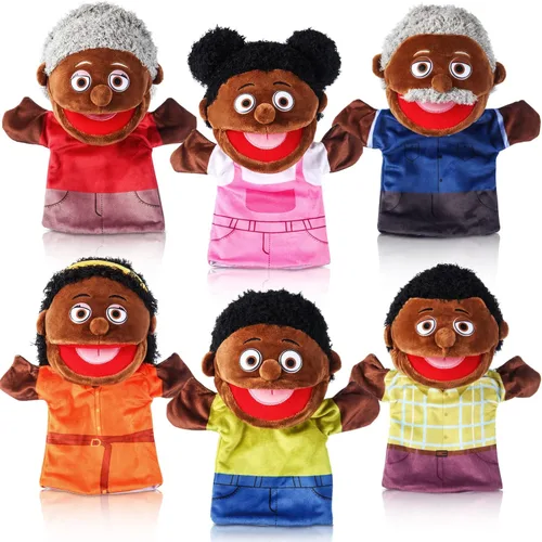 Miniatura 14 de 6 piezas de marionetas de mano familiares de 30 cm, abuelos, mamá y papá, hermano y hermana, marionetas de mano de felpa para niños, juguetes
