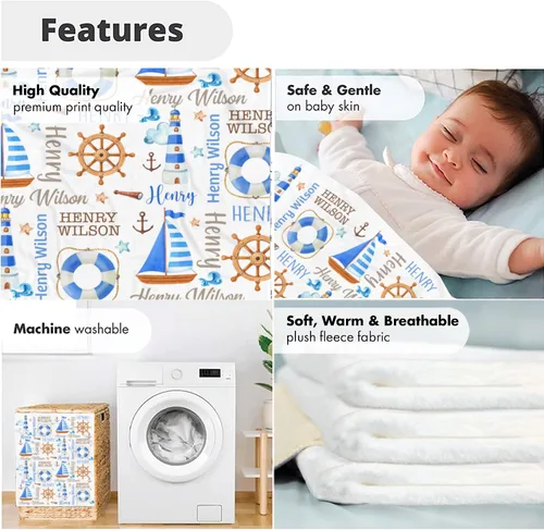 Miniatura 5 de Manta de bebé náutica personalizada, manta de bebé de vida oceánica, manta de bebé océano, manta de bebé con tema oceánico, manta de bebé con Sueños