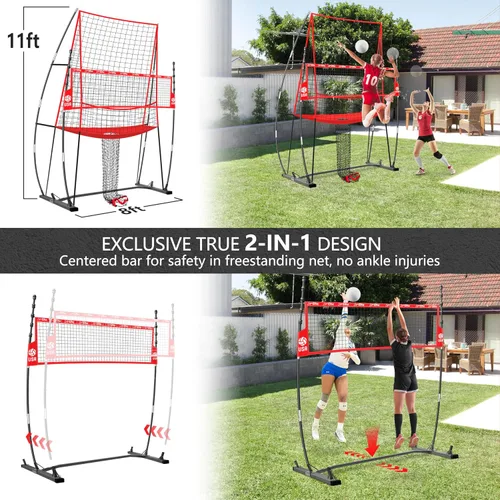 Miniatura 3 de 2-in-1 Volleyball Practice Net Station with Patented 5-Height (6'6'' to 8'), Heavy Duty Training System for Hitting Spiking Serving, Backyard Indoor