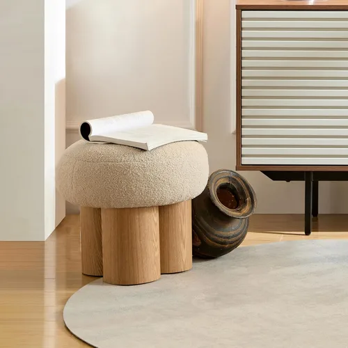 Miniatura 2 de Taburete redondo para pies, reposapiés otomano pequeño de hongos, moderno puf boucle otomano, reposapiés de peluche para sofá, cómodo reposapiés