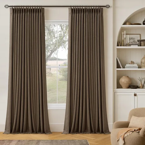 Miniatura 115 de Juego de 2 paneles de cortinas plisadas negras de 80 pulgadas para sala de estar, cortinas plisadas de lino con forro de 80 pulgadas de largo, 100%