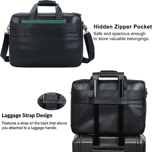 Miniatura 3 de TIDING Maletín de cuero de grano completo para hombres 17 pulgadas portátil caso negocios viaje oficina mensajero bolsa de hombro