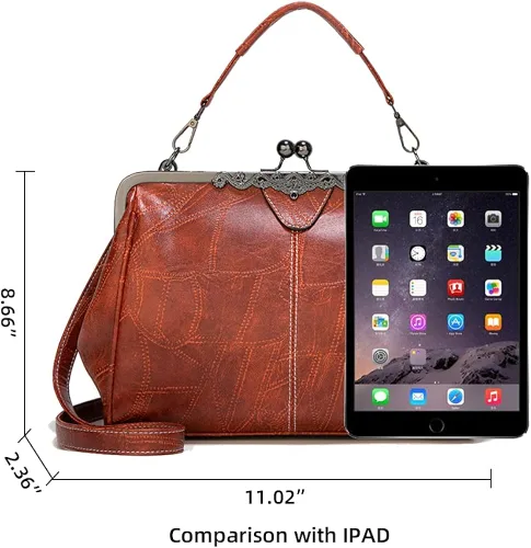 Miniatura 7 de ROUROU Bolso hueco retro para las mujeres de cuero de la PU bolso de embrague de noche bolso de embrague Kiss Lock cierre Crossbody bolso