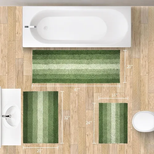 Miniatura 7 de Gibelle Juego de 2 alfombras de baño verdes, juego de alfombras de baño antideslizantes de felpilla, alfombra absorbente para ducha y baño, tapete