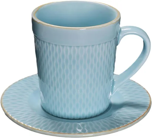 Miniatura 8 de CAPIJIONG 6.8 fl oz/6.67oz Vintage Cerámica Horno Taza de Café Set Creativo Simple Taza de Leche para Oficina Hogar Restaurante Café-Azul Esmalte