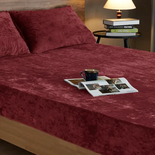 Miniatura 7 de PHF Sábana Bajera de Terciopelo Verdadero Tamaño King, Sábana Inferior de Felpa Super Suave y Acogedora de Lujo para Navidad, Bolsillo Profundo Rojo