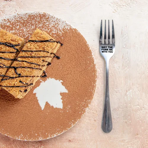 Miniatura 4 de May The Fork Be With You, divertido tenedor de postre de acero inoxidable grabado con caja de regalo