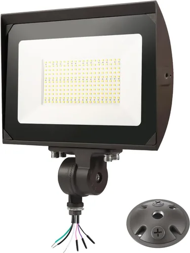 Luz de inundación LED de 150 W para exteriores con placa, 5000 K, luz de día 21000 LM, 100-277 V, UL/DLC impermeable, luz de seguridad LED para