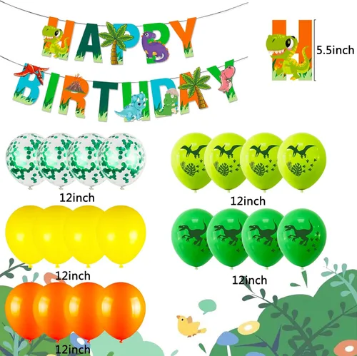 Miniatura 2 de Suministros para fiesta de cumpleaños de dinosaurios, decoraciones de fiesta de dinosaurios con globos, pancarta, decoración para pasteles