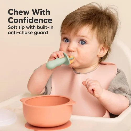 Miniatura 4 de KeaBabies Juego de 4 cucharas y tenedores de silicona para bebés - Utensilios para destete con luz LED para bebés de 6 a 12 meses, cuchara y tenedor